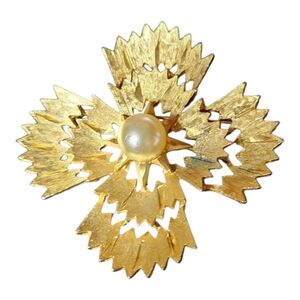 Vintage Mamselle Gold Tone Brooch Faux Pearl .